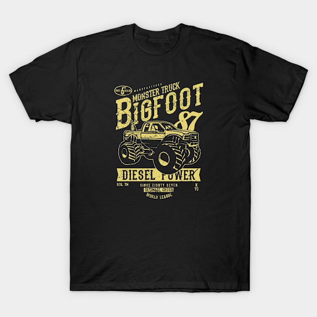 Fun Cool Vintage Bigfoot Monster Truck T-Shirt by Rebus28